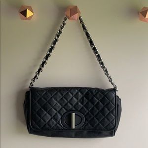 TALBOTS Black Leather Quilted Shoulder Bag